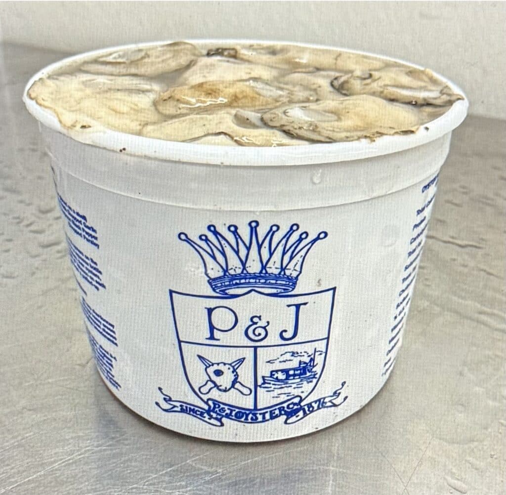 Half Gallon of Premium P&J Brand Hand Shucked Unwashed oysters