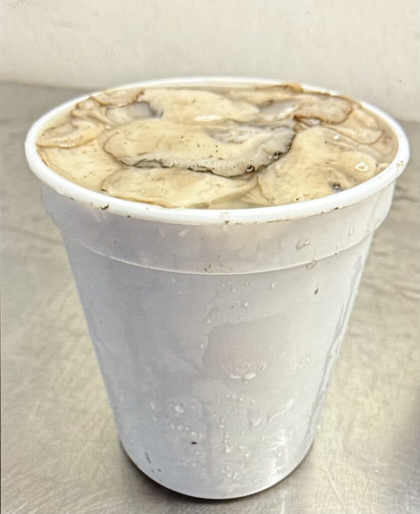 Quart of P&J Brand Hand Shucked Unwashed oysters